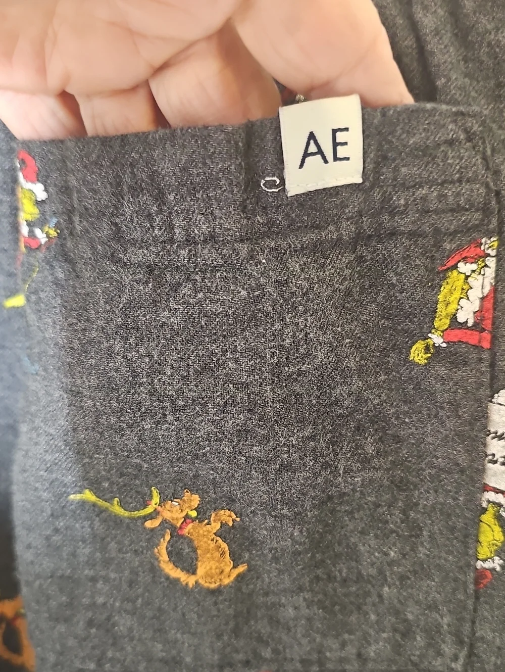 American Eagle Gray Novelty Lounge Pants with Colorful Scrooge Christmas. Meduim